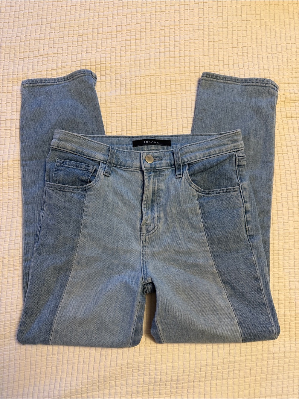 J Brand Two-Tone Light Wash Skinny Jeans